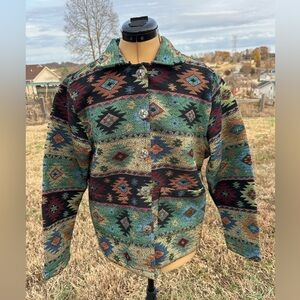 Vintage Jane Ashley tapestry jacket. Aztec print. Pockets. Button up